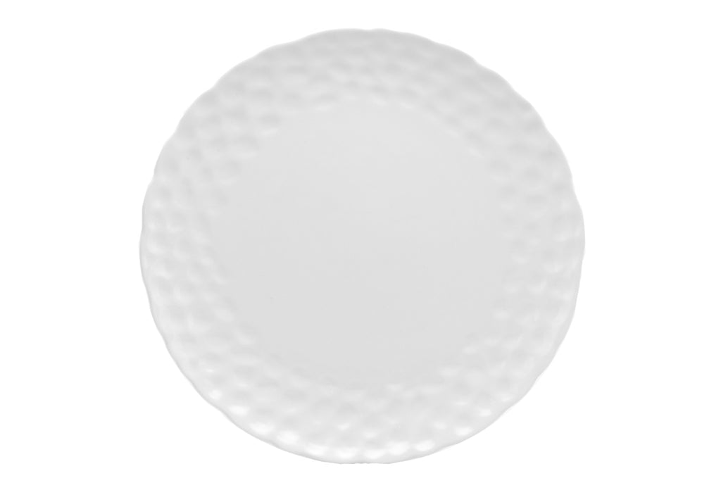 LuxxHomes  White Six Piece Round Pebbled Porcelain Service For Six Dinner Plate Set