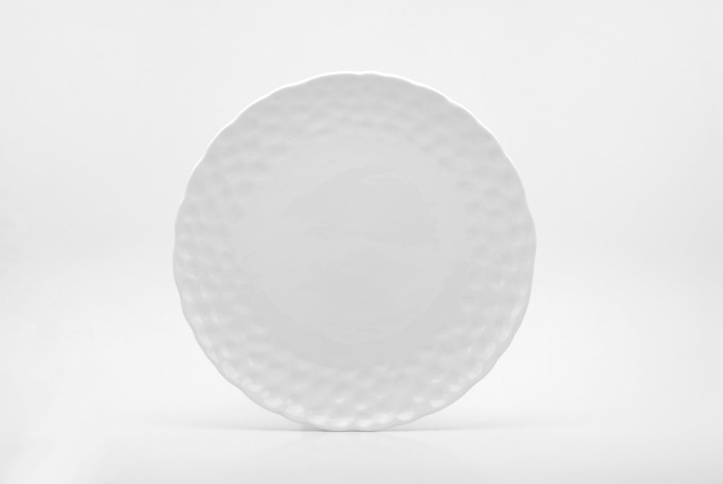 LuxxHomes  White Six Piece Round Pebbled Porcelain Service For Six Dinner Plate Set