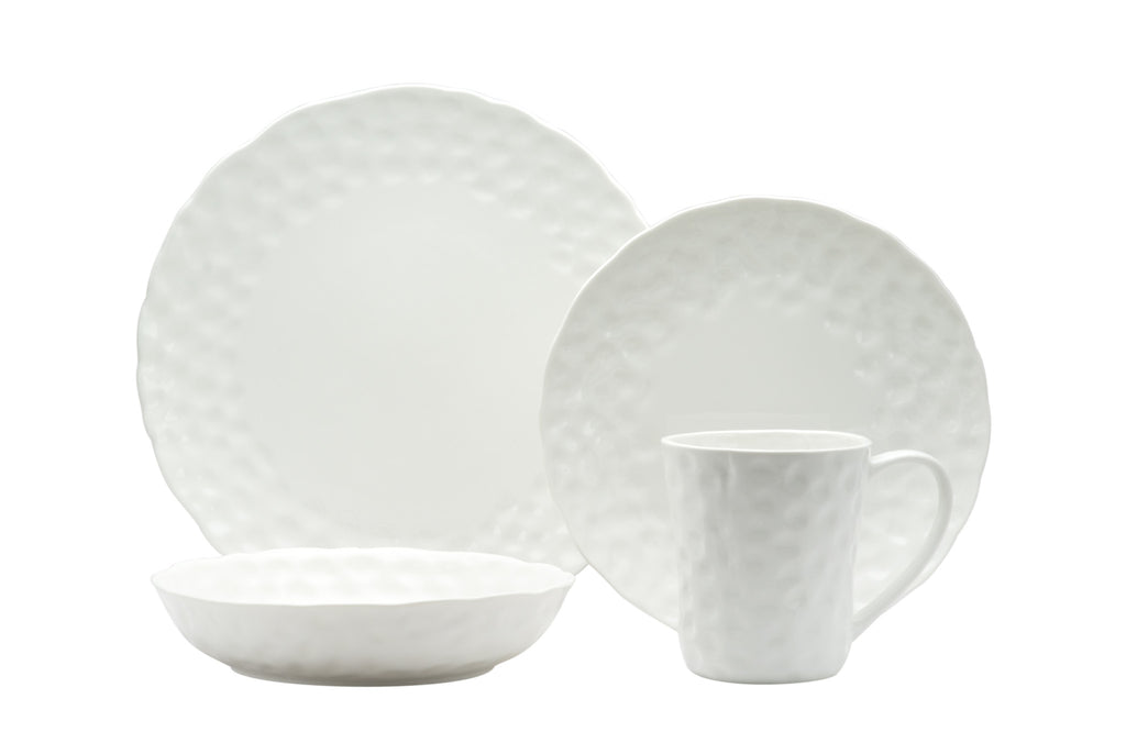 LuxxHomes  White Six Piece Round Pebbled Porcelain Service For Six Dinner Plate Set