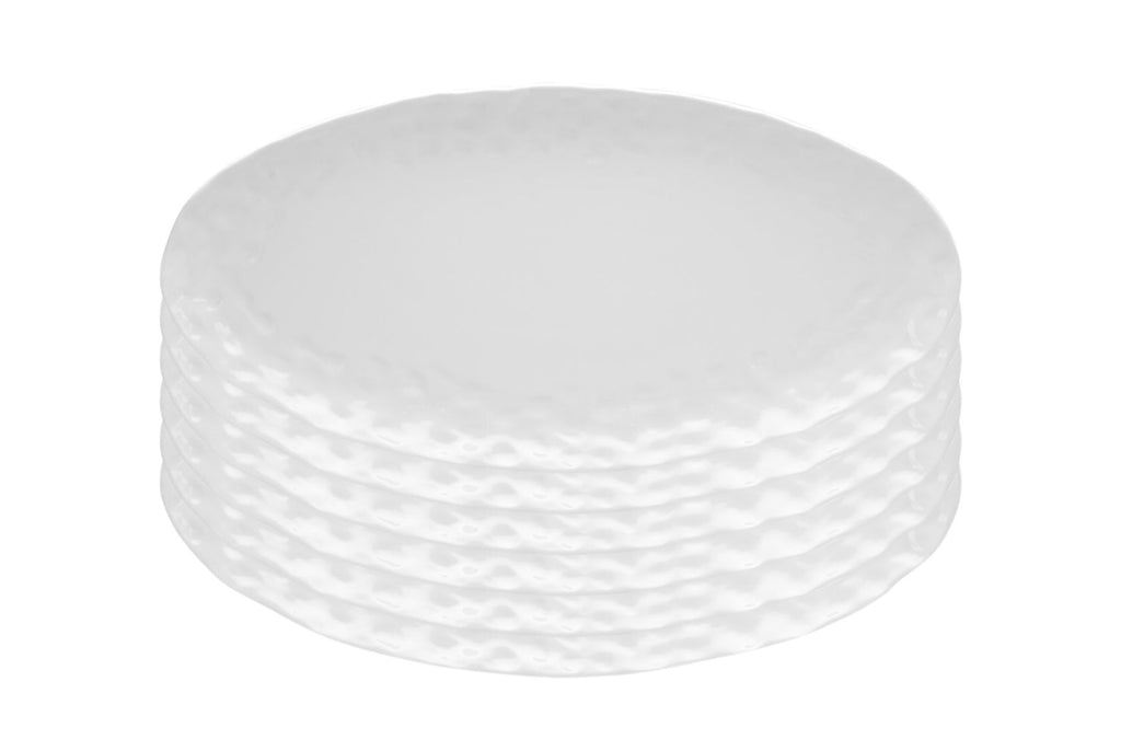 LuxxHomes  White Six Piece Round Pebbled Porcelain Service For Six Dinner Plate Set