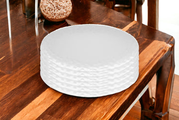 LuxxHomes  White Six Piece Round Pebbled Porcelain Service For Six Dinner Plate Set