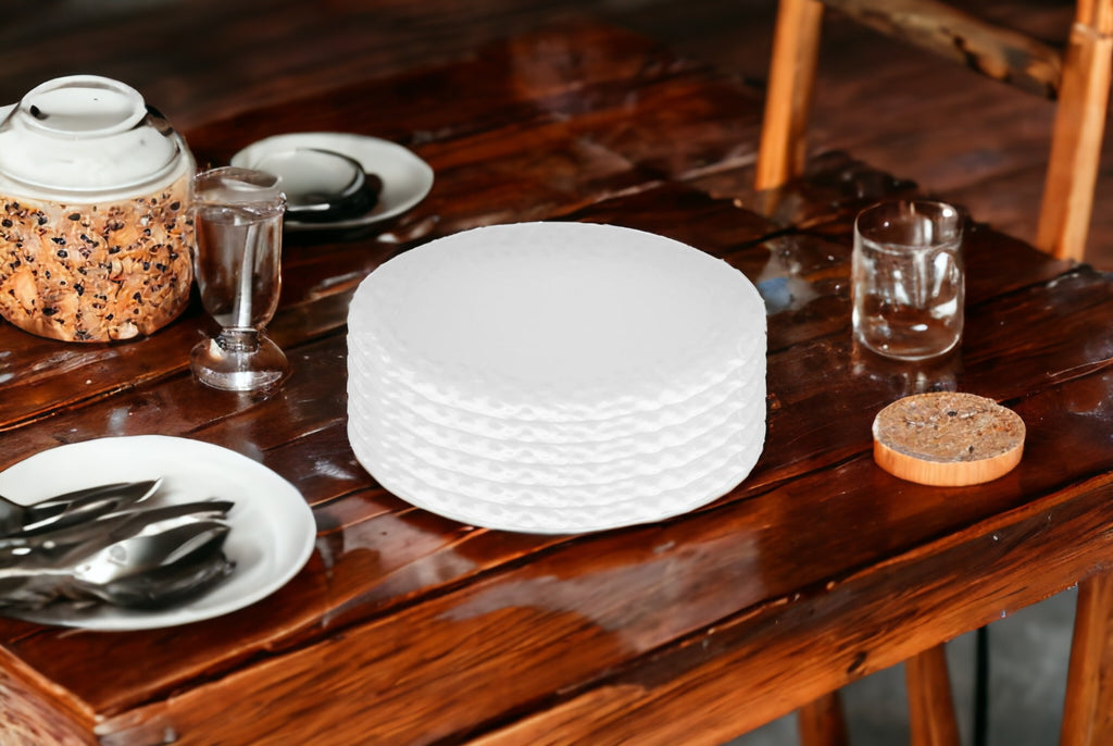 LuxxHomes  White Six Piece Round Pebbled Porcelain Service For Six Salad Plate Set