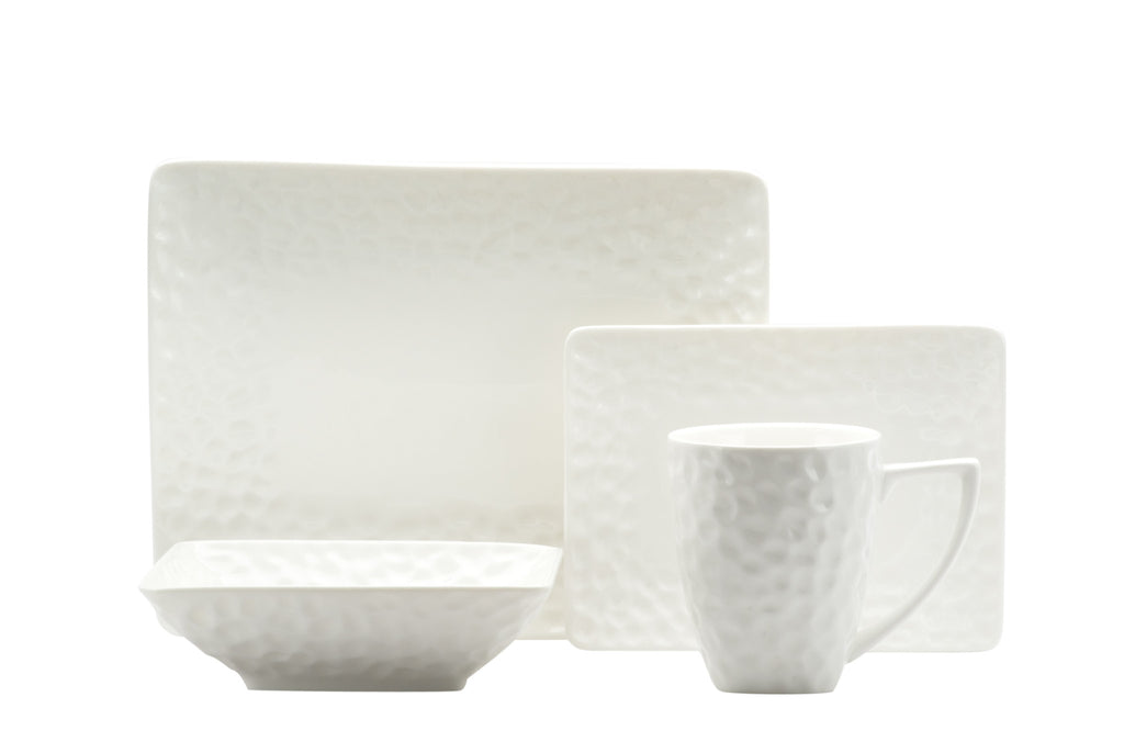 LuxxHomes  White Six Piece Pebbled Porcelain Service For Six Bowl Set