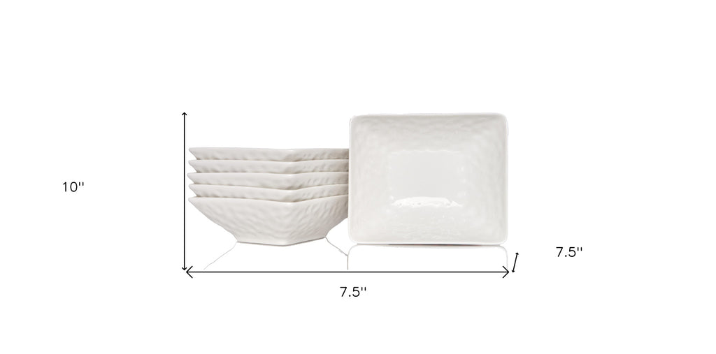 LuxxHomes  White Six Piece Pebbled Porcelain Service For Six Bowl Set