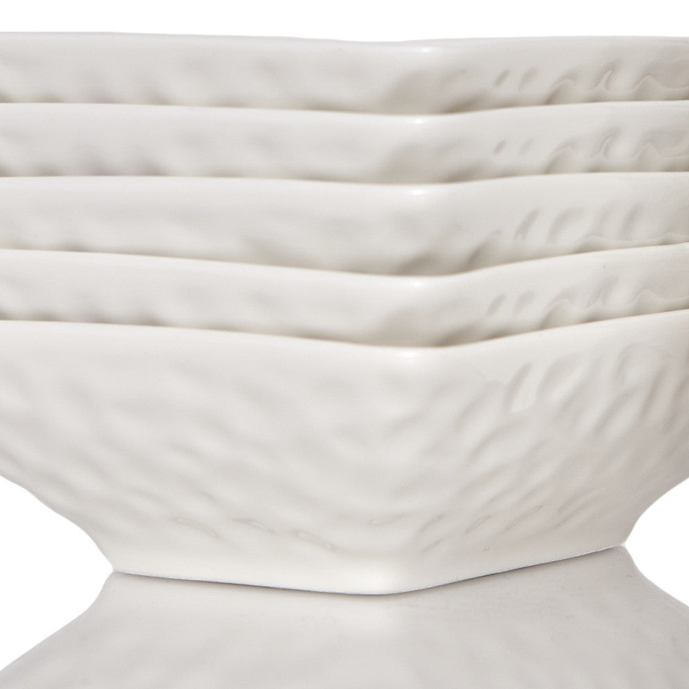 LuxxHomes  White Six Piece Pebbled Porcelain Service For Six Bowl Set