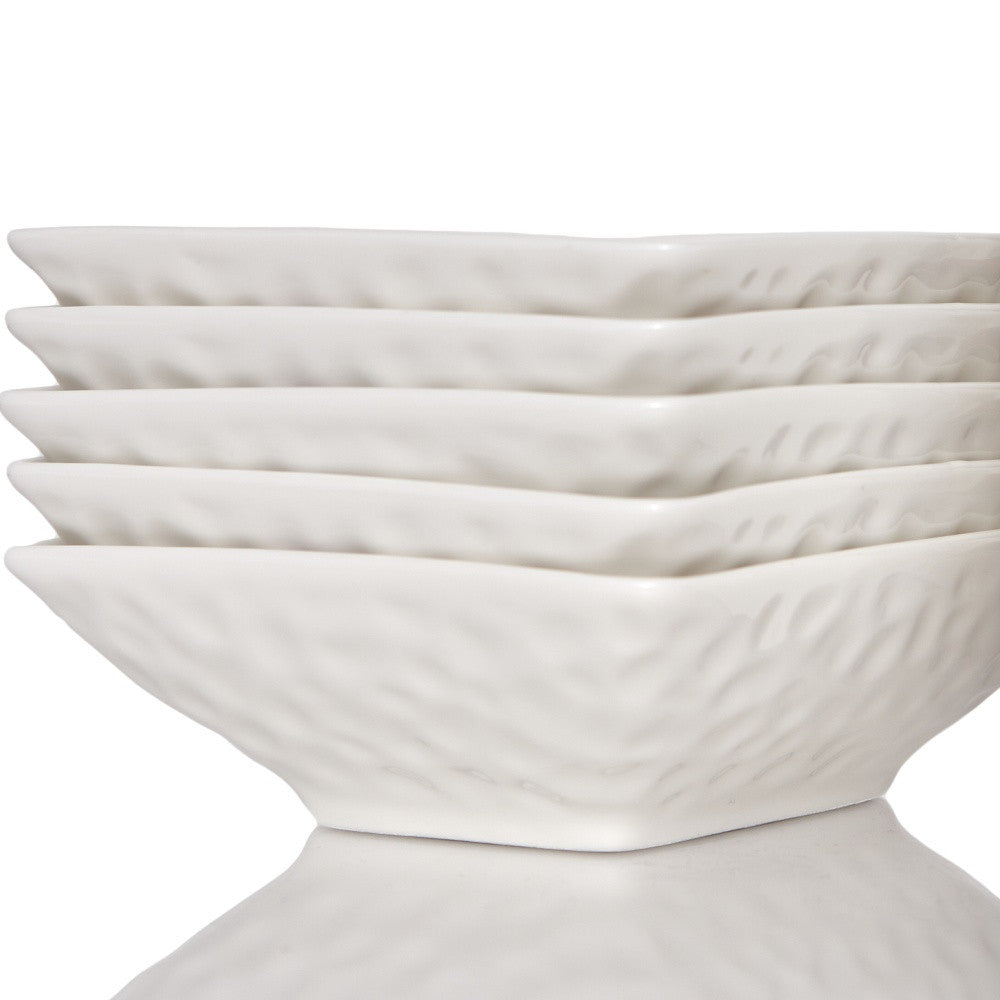 LuxxHomes  White Six Piece Pebbled Porcelain Service For Six Bowl Set