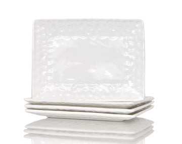 LuxxHomes  White Six Piece Rectangle Pebbled Porcelain Service For Six Dinner Plate Set