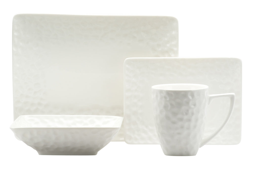 LuxxHomes  White Six Piece Rectangle Pebbled Porcelain Service For Six Dinner Plate Set