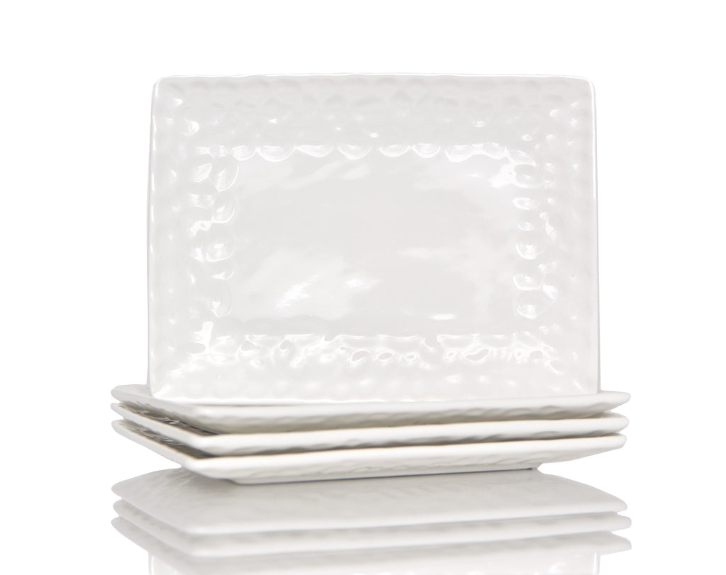 LuxxHomes  White Six Piece Rectangle Pebbled Porcelain Service For Six Dinner Plate Set