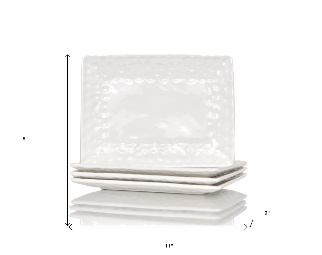 LuxxHomes  White Six Piece Rectangle Pebbled Porcelain Service For Six Dinner Plate Set