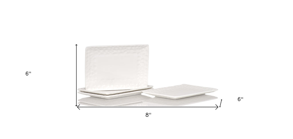 LuxxHomes  White Six Piece Rectangle Pebbled Porcelain Service For Six Salad Plate Set