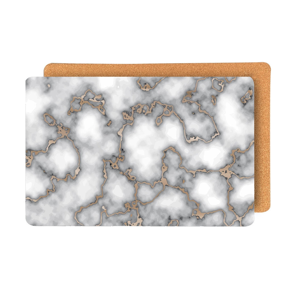 LuxxHomes  Set of Two Gray and Gold Abstract Cork Rectangular Indoor Outdoor Placemats