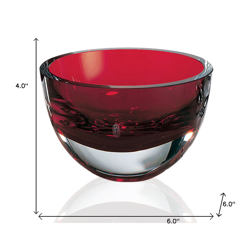 LuxxHomes  6" Red Mouth Blown Crystal Thick Walled Bowl