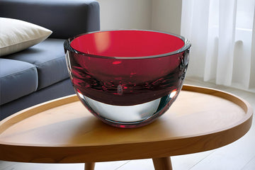 LuxxHomes  6" Red Mouth Blown Crystal Thick Walled Bowl