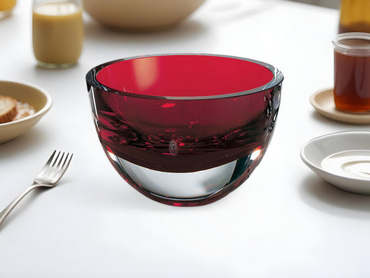 LuxxHomes  6" Red Mouth Blown Crystal Thick Walled Bowl