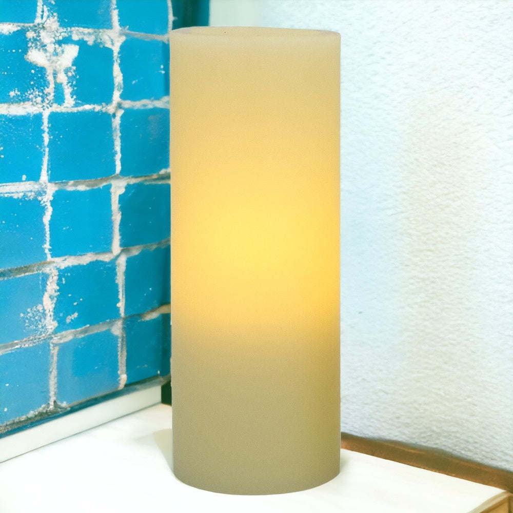 LuxxHomes  8" Ivory Flameless Pillar Candle