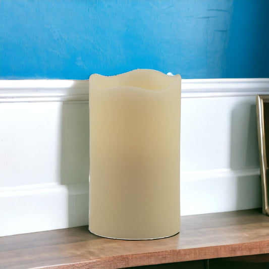 LuxxHomes  5" Ivory Flameless Pillar Candle