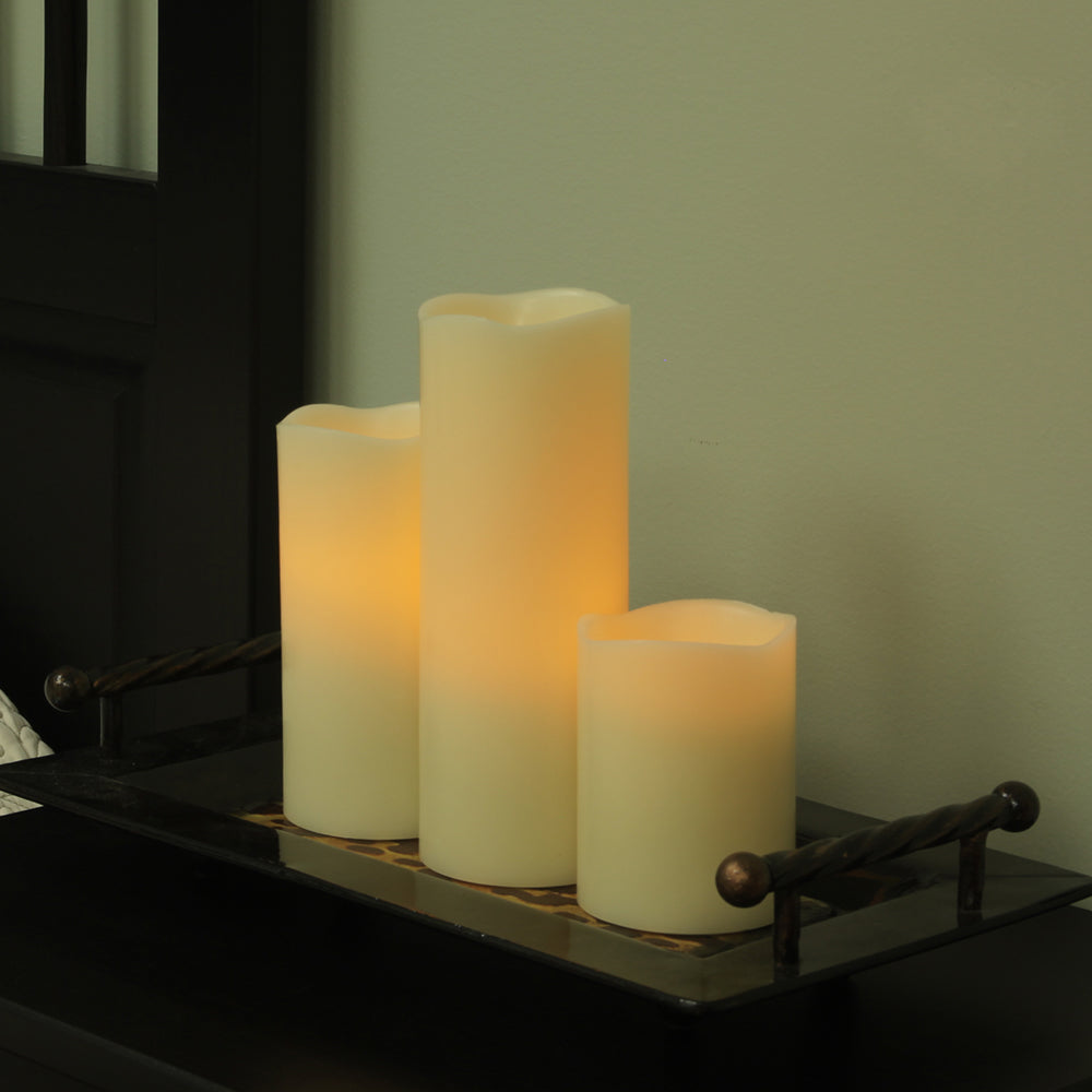 LuxxHomes  6" Ivory Flameless Pillar Candle