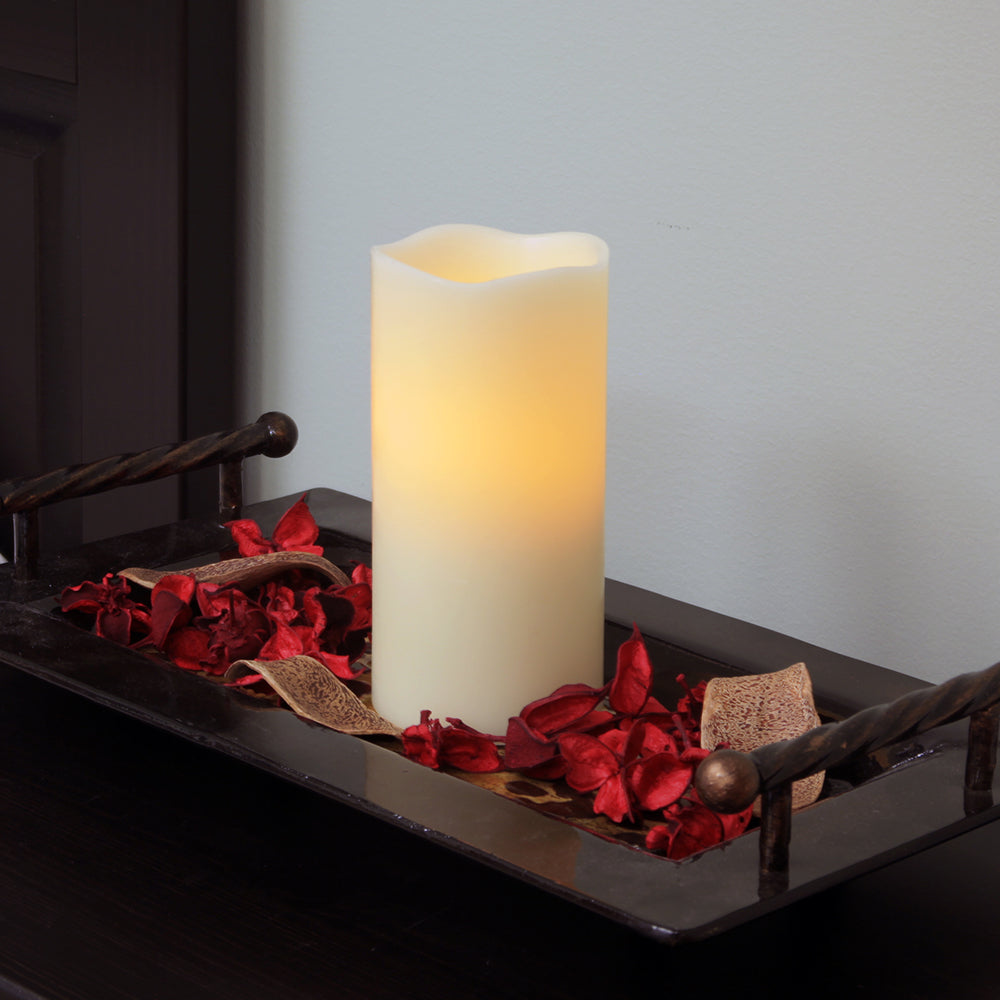 LuxxHomes  8" Ivory Flameless Pillar Candle