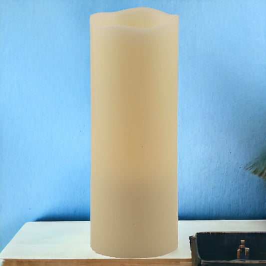 LuxxHomes  8" Ivory Flameless Pillar Candle