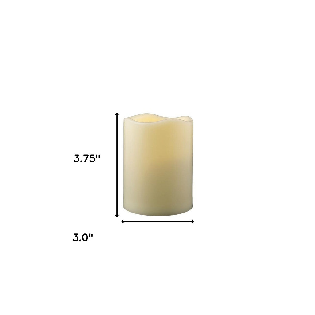 LuxxHomes  4" Ivory Flameless Indoor Outdoor Pillar Candle