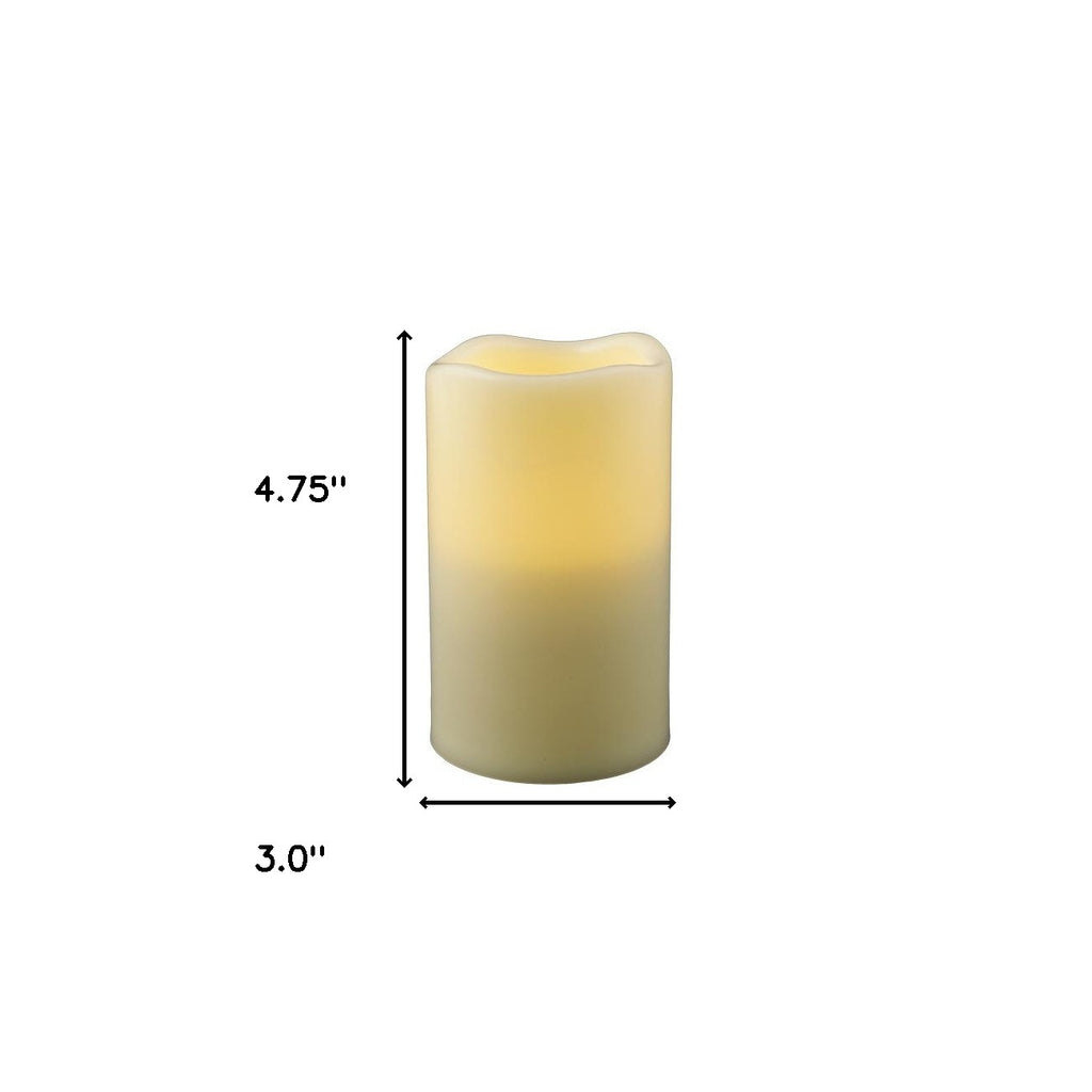 LuxxHomes  5" Ivory Flameless Indoor Outdoor Pillar Candle