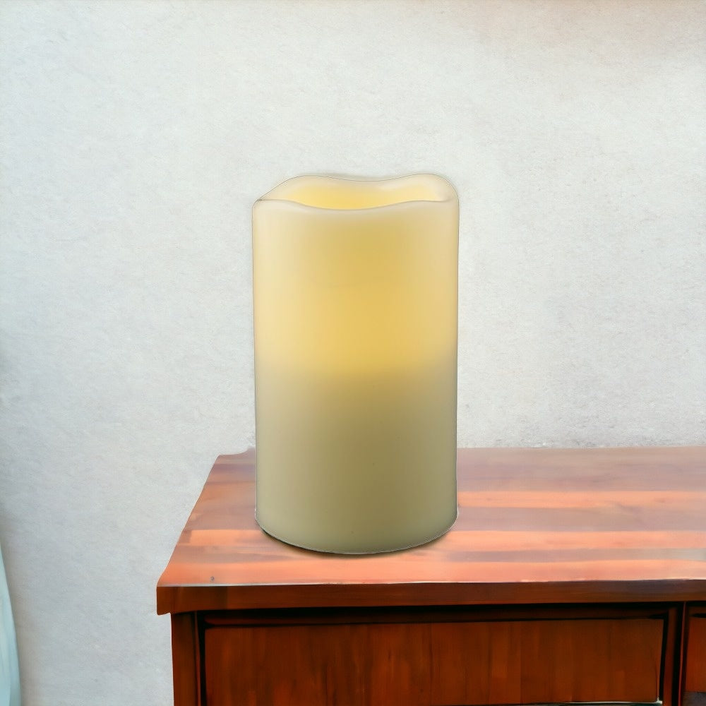 LuxxHomes  5" Ivory Flameless Indoor Outdoor Pillar Candle