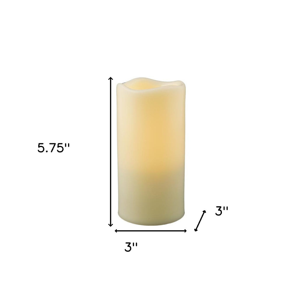 LuxxHomes  6" Ivory Flameless Indoor Outdoor Pillar Candle