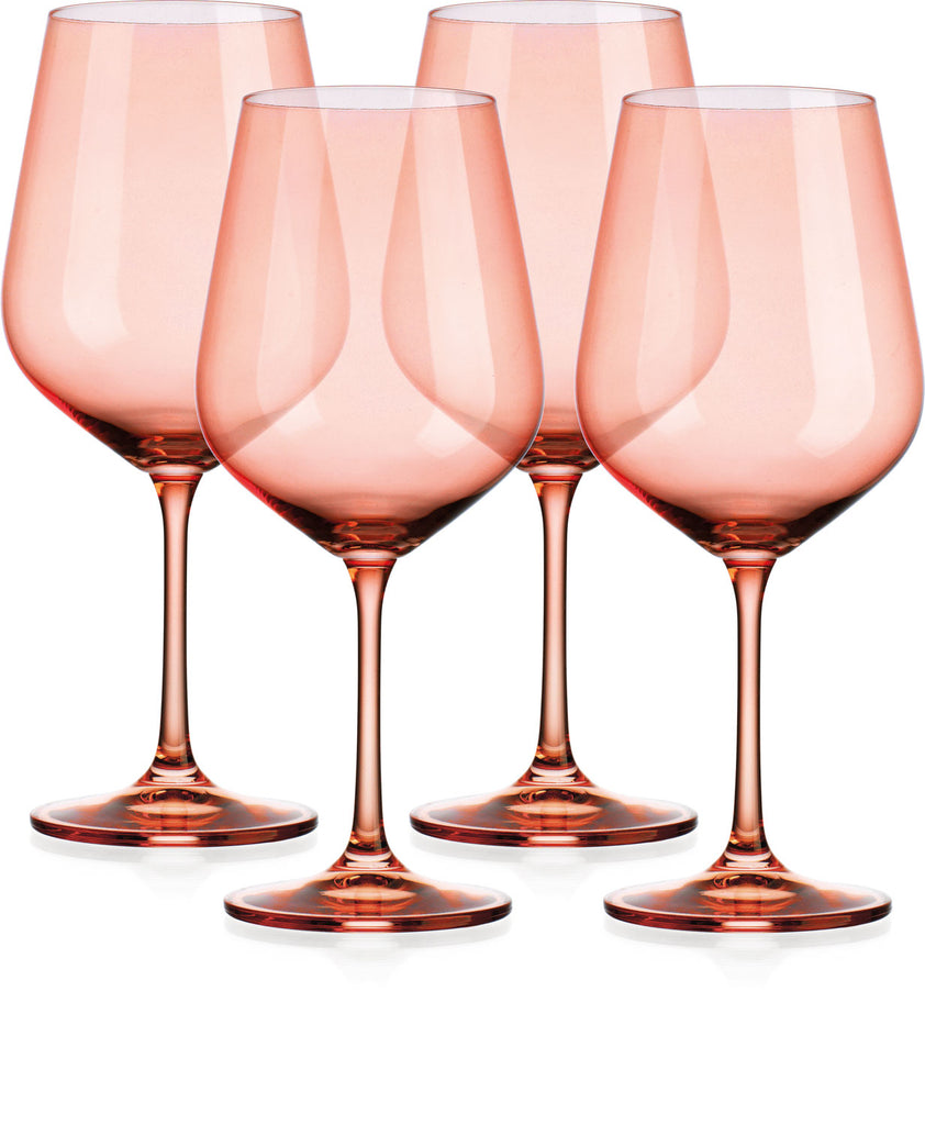 Set of Four Translucent Blush coral Large Wine Glasses