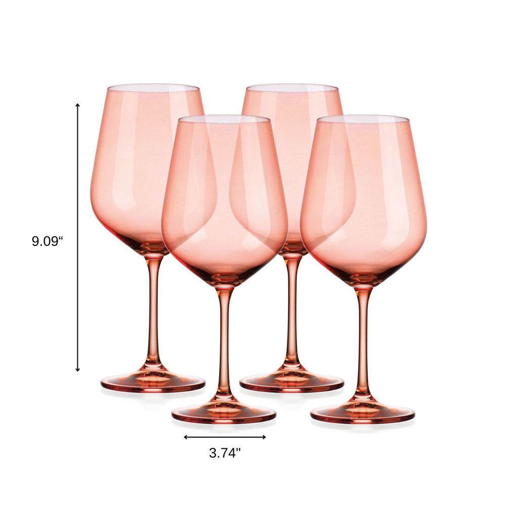 Set of Four Translucent Blush coral Large Wine Glasses