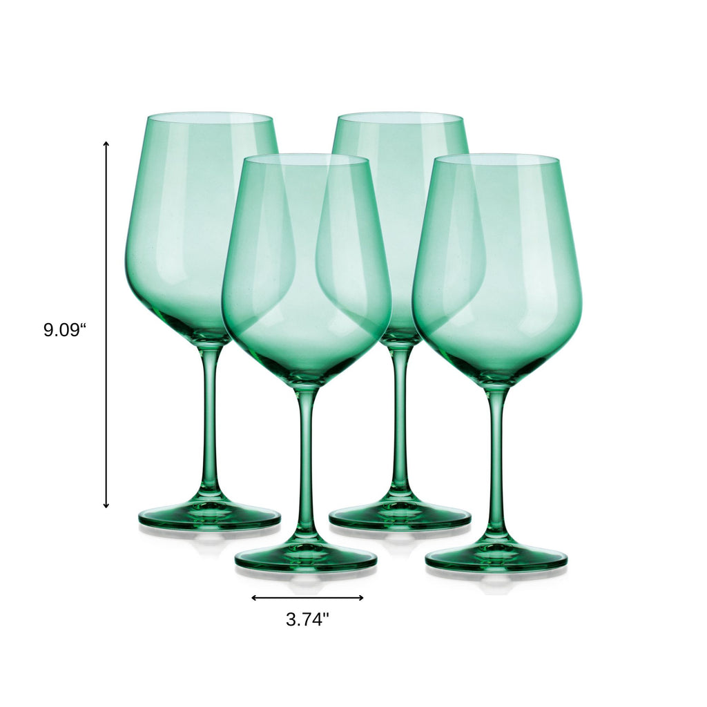 Set of Four Translucent Pale Green Large Wine Glasses