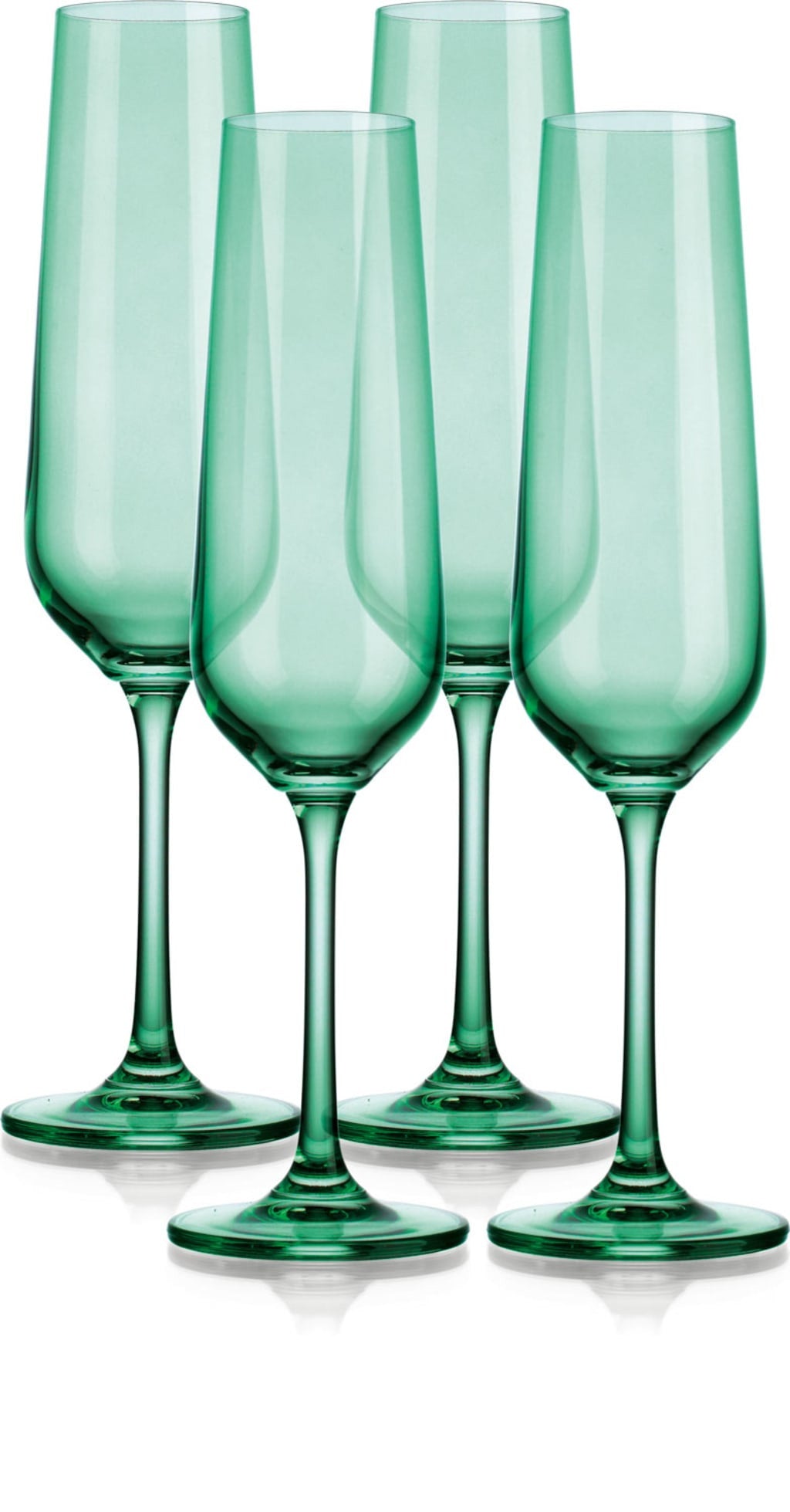 Set of Four Translucent Pale Green Champagne Flutes