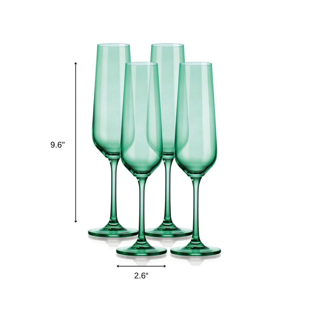 Set of Four Translucent Pale Green Champagne Flutes