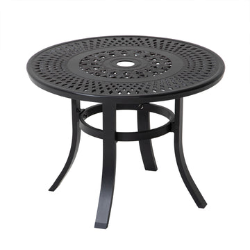 24" Black Rounded Metal Outdoor Bistro Table With Umbrella Hole