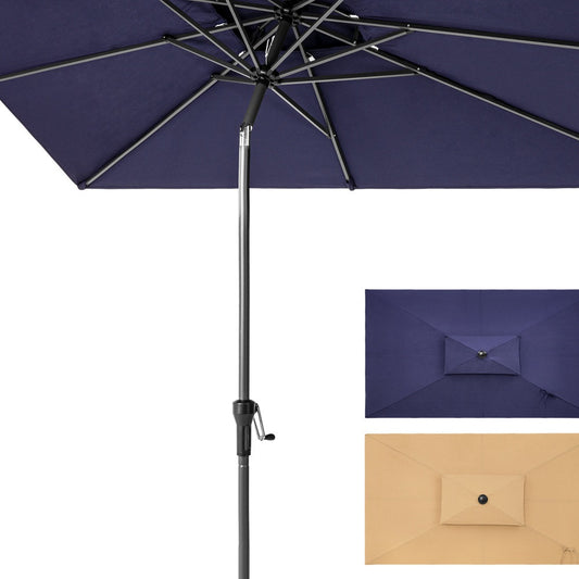 LuxxHomes  10' Navy Polyester Rectangular Tilt Market Patio Umbrella With Stand