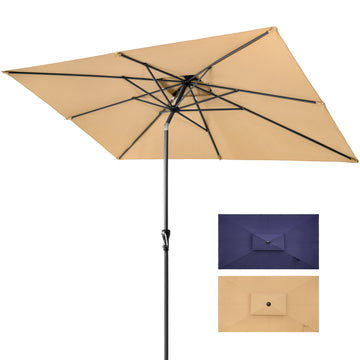 LuxxHomes  9' Tan Polyester Rectangular Tilt Market Patio Umbrella