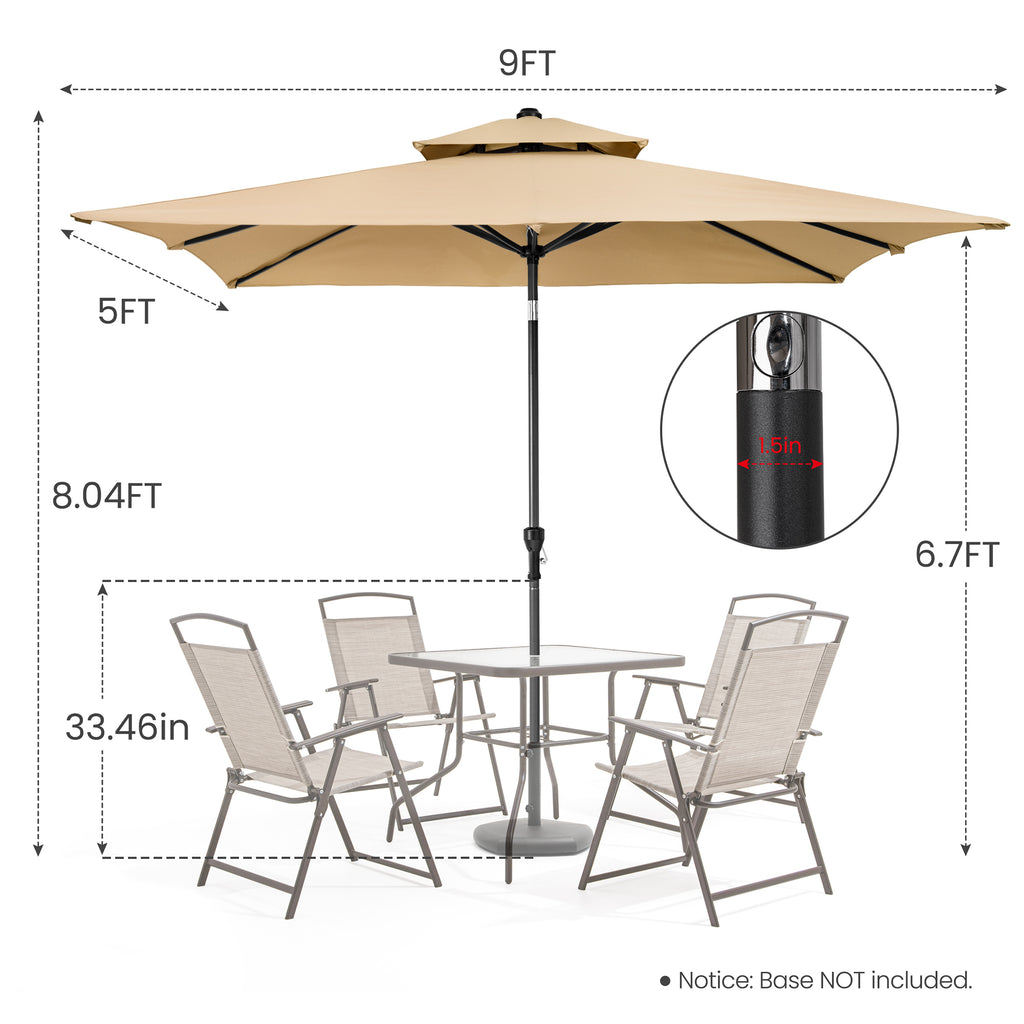 LuxxHomes  9' Tan Polyester Rectangular Tilt Market Patio Umbrella