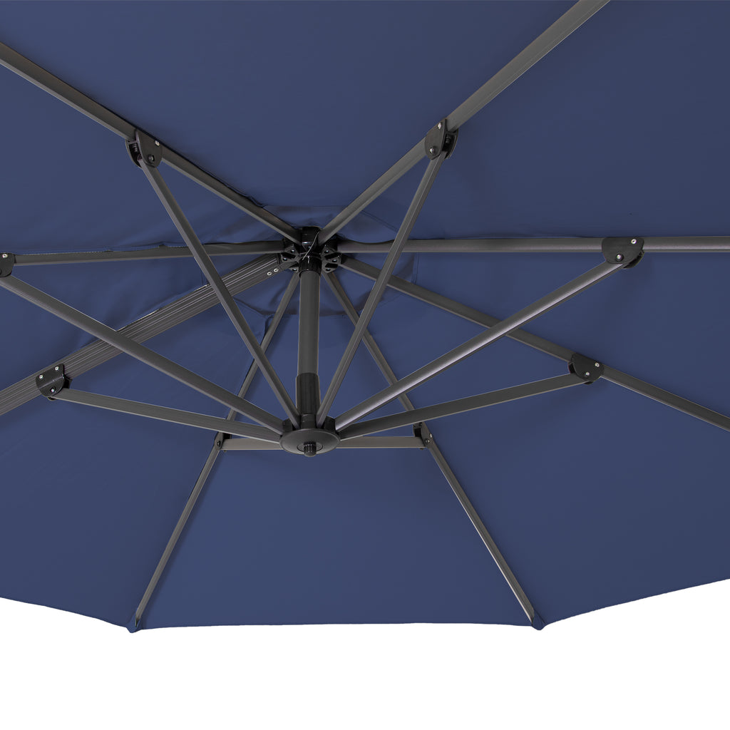 LuxxHomes  10' Navy Blue Polyester Round Tilt Cantilever Patio Umbrella With Stand