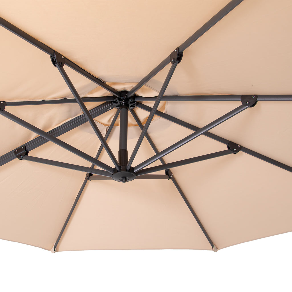 LuxxHomes  10' Tan Polyester Round Tilt Cantilever Patio Umbrella With Stand