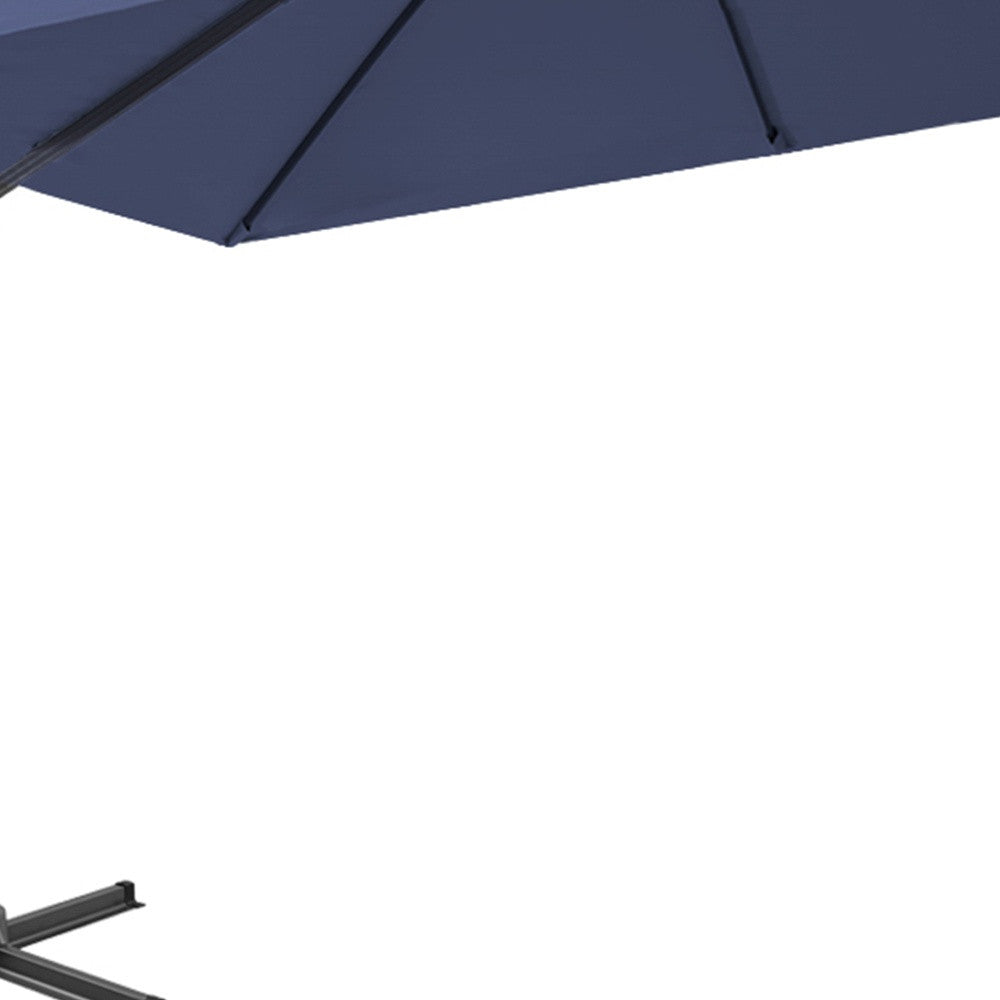 LuxxHomes  10' Navy Blue Polyester Square Tilt Cantilever Patio Umbrella With Stand