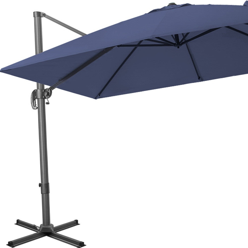 LuxxHomes  10' Navy Blue Polyester Square Tilt Cantilever Patio Umbrella With Stand