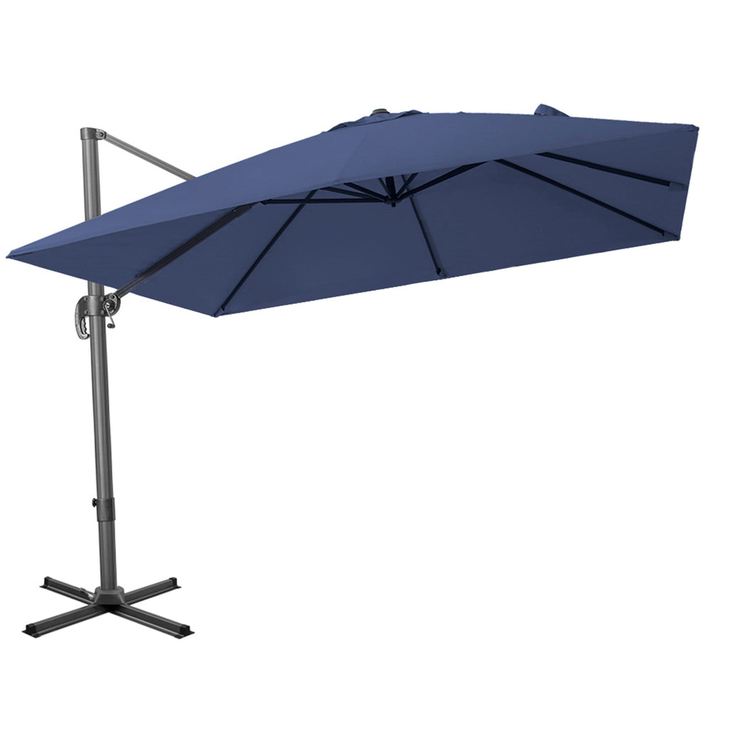 LuxxHomes  10' Navy Blue Polyester Square Tilt Cantilever Patio Umbrella With Stand