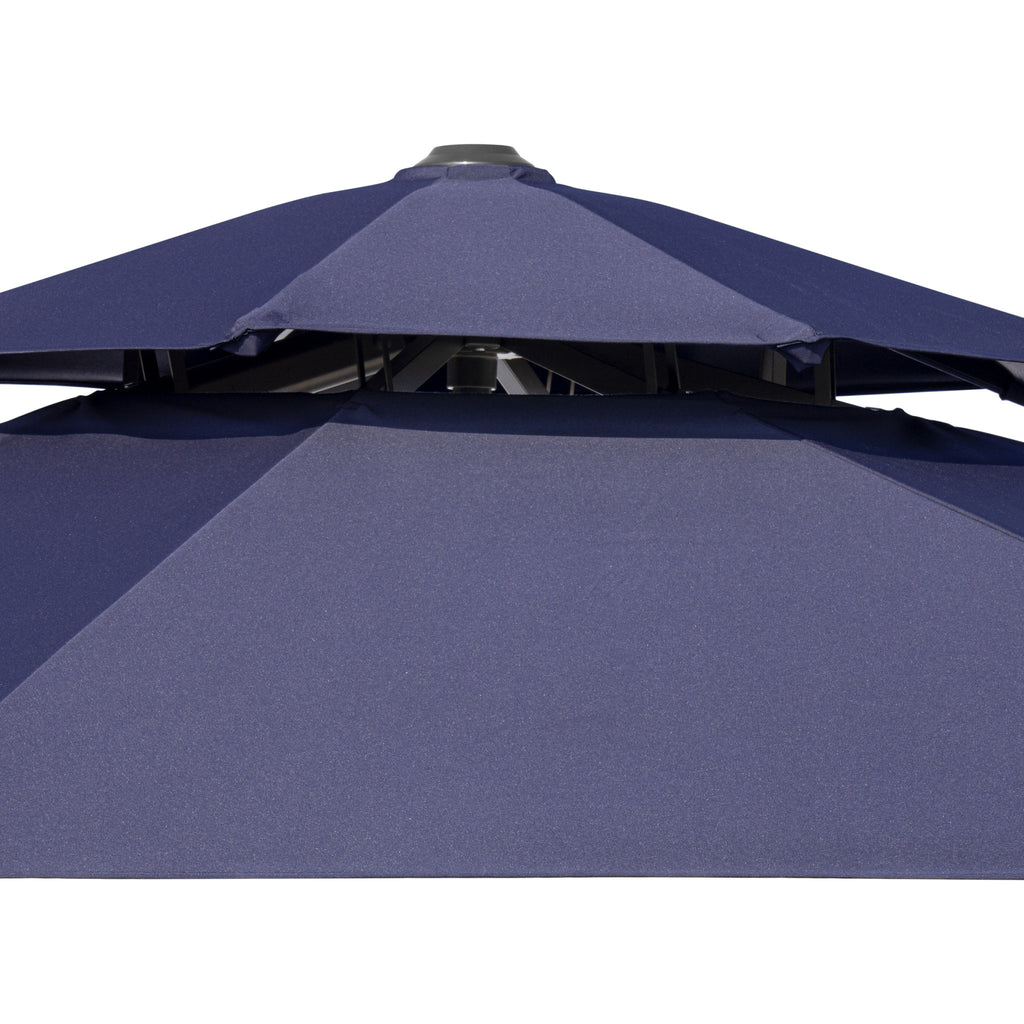 LuxxHomes  12' Navy Blue Polyester Round Tilt Cantilever Patio Umbrella With Stand