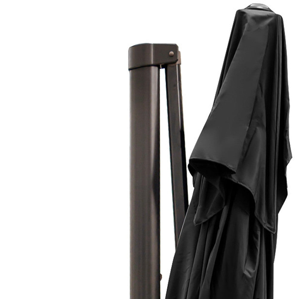 LuxxHomes  13' Black Polyester Rectangular Tilt Cantilever Patio Umbrella With Stand