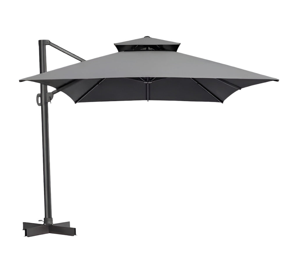 LuxxHomes  113" Dark Gray Polyester Rectangular Tilt Cantilever Patio Umbrella With Stand