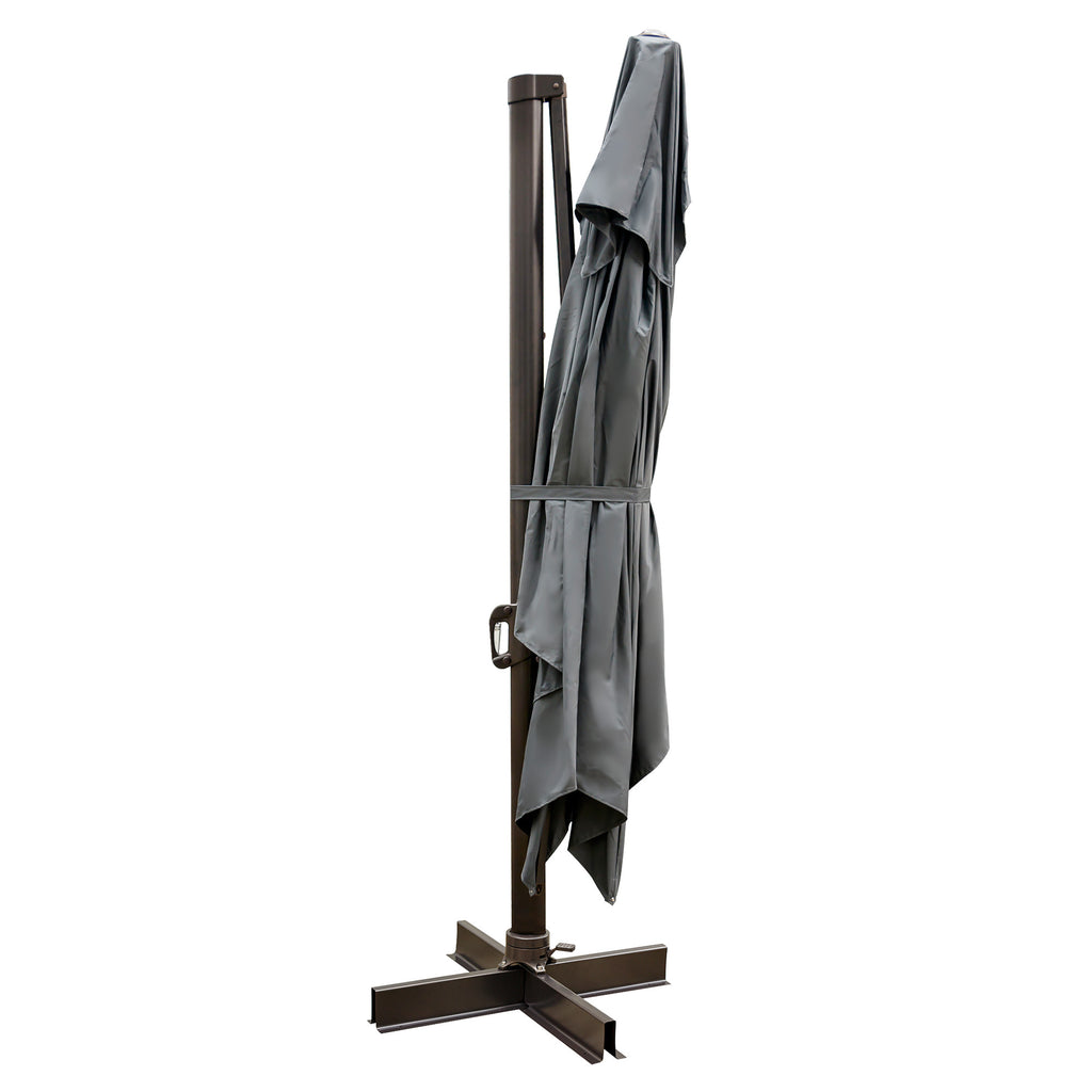 LuxxHomes  113" Dark Gray Polyester Rectangular Tilt Cantilever Patio Umbrella With Stand