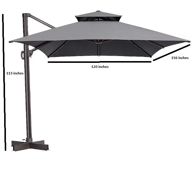 LuxxHomes  113" Dark Gray Polyester Rectangular Tilt Cantilever Patio Umbrella With Stand