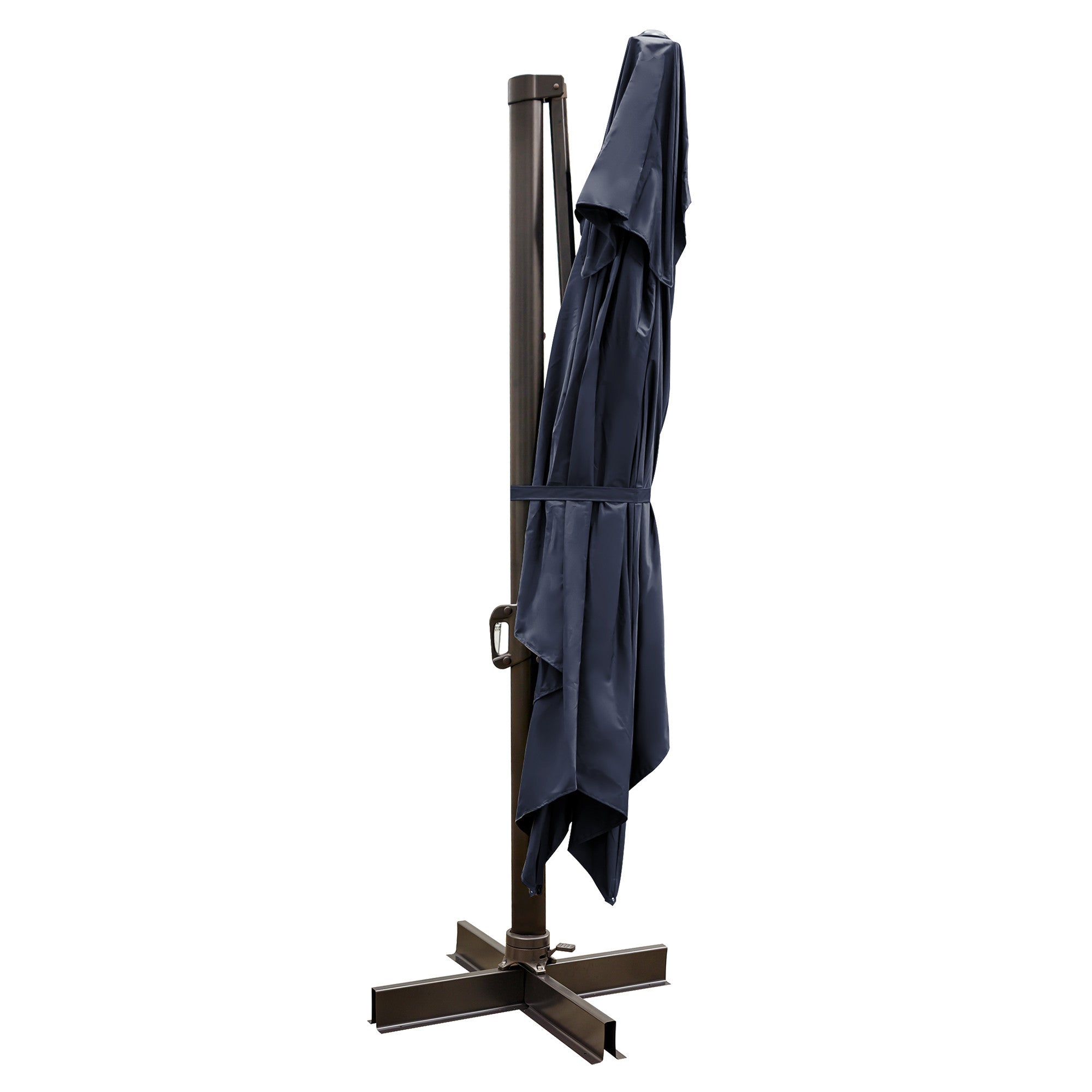 LuxxHomes  13' Navy Polyester Rectangular Tilt Cantilever Patio Umbrella With Stand