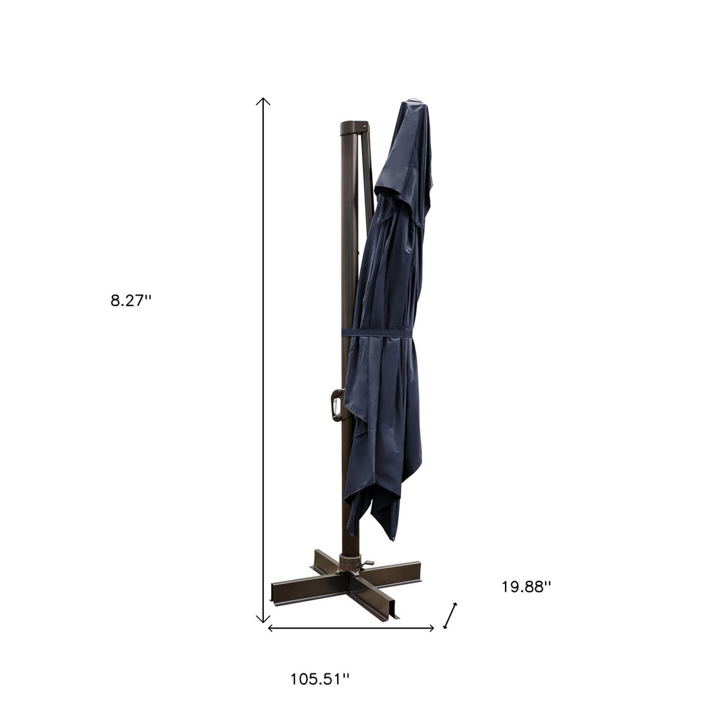 LuxxHomes  13' Navy Polyester Rectangular Tilt Cantilever Patio Umbrella With Stand