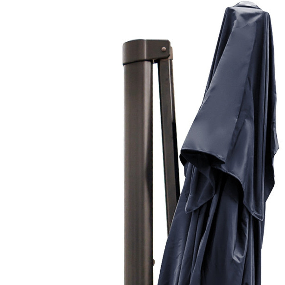 LuxxHomes  13' Navy Polyester Rectangular Tilt Cantilever Patio Umbrella With Stand